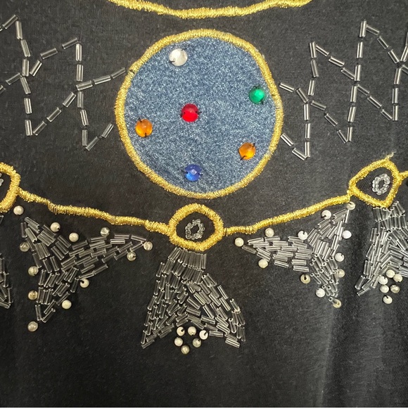 VTG Western Connection Embroidered Top Gray SZ M Beaded Retro Boho Hipster - Picture 5 of 11